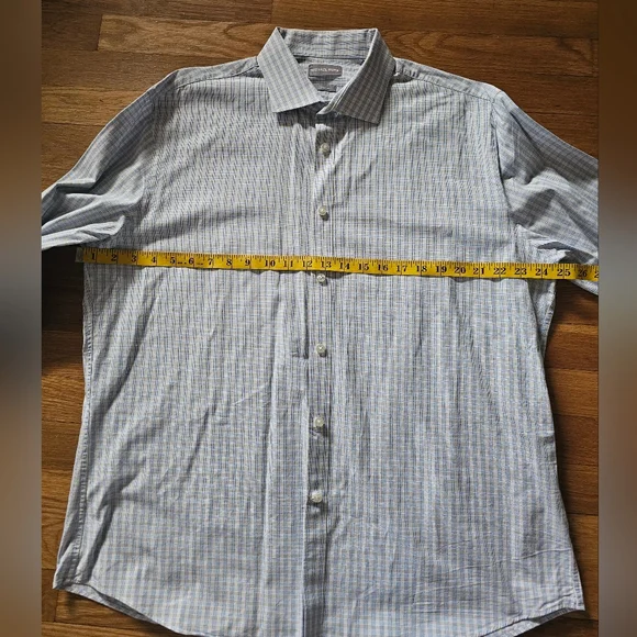 Michael Kors Slim Fit Blue Tan Button Down Dress Shirt Mens Size XL 17-1/2 34-35 - Picture 8 of 13